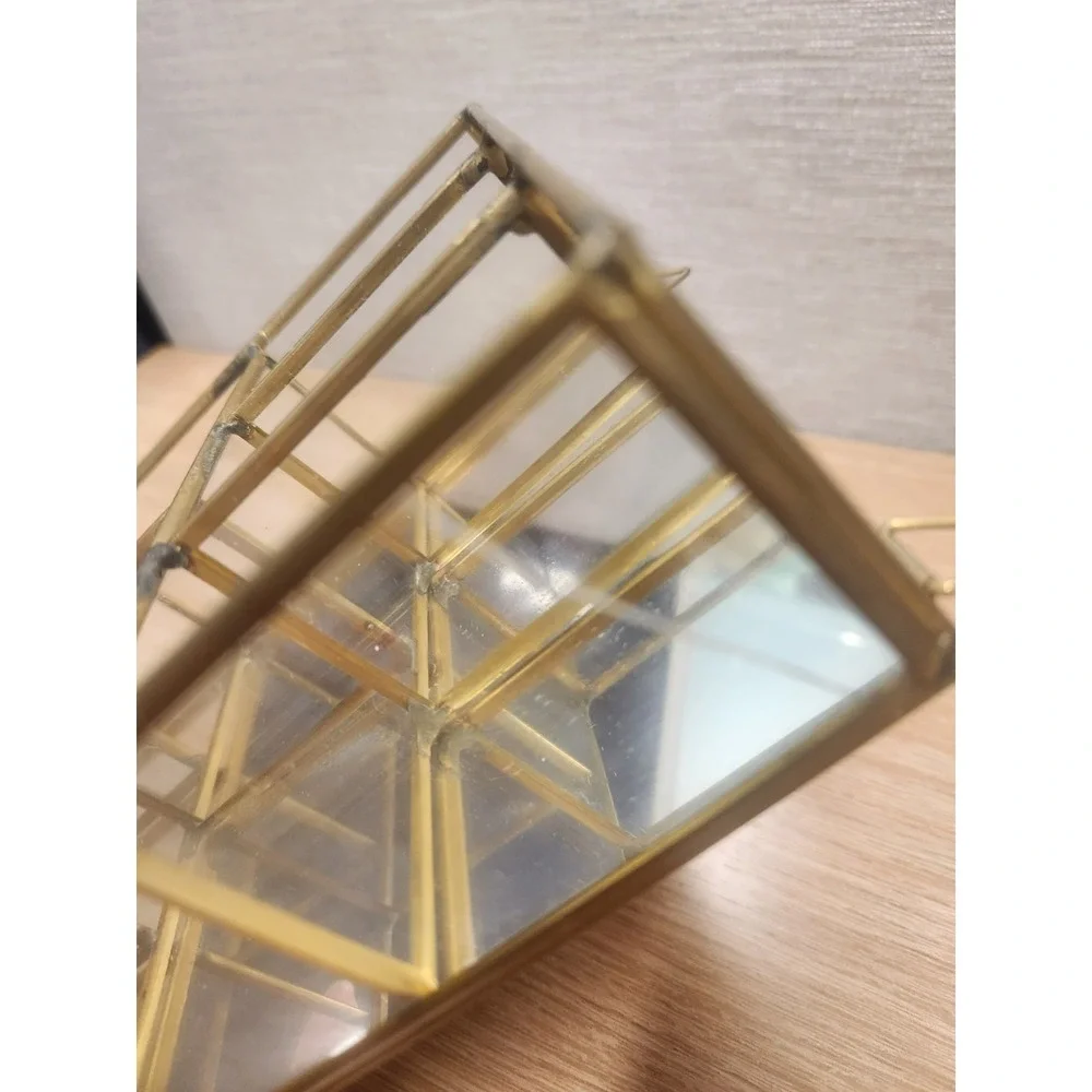 Vtg Brass Mirrored Glass Tabletop /Wall Mount Mini Curio Trinket Cabinet 8 1/4